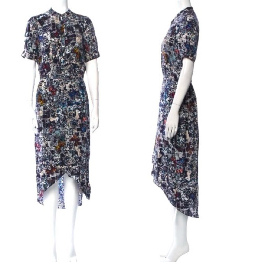 Zadig & Voltaire Rimaz Soft Butterflies Short Sleeve Asymmetrical Midi Dress NEW - Picture 11 of 14